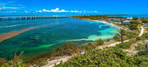 Florida eco-camping adventure. Aerial shot of Bahia Honda in a sunny day.
